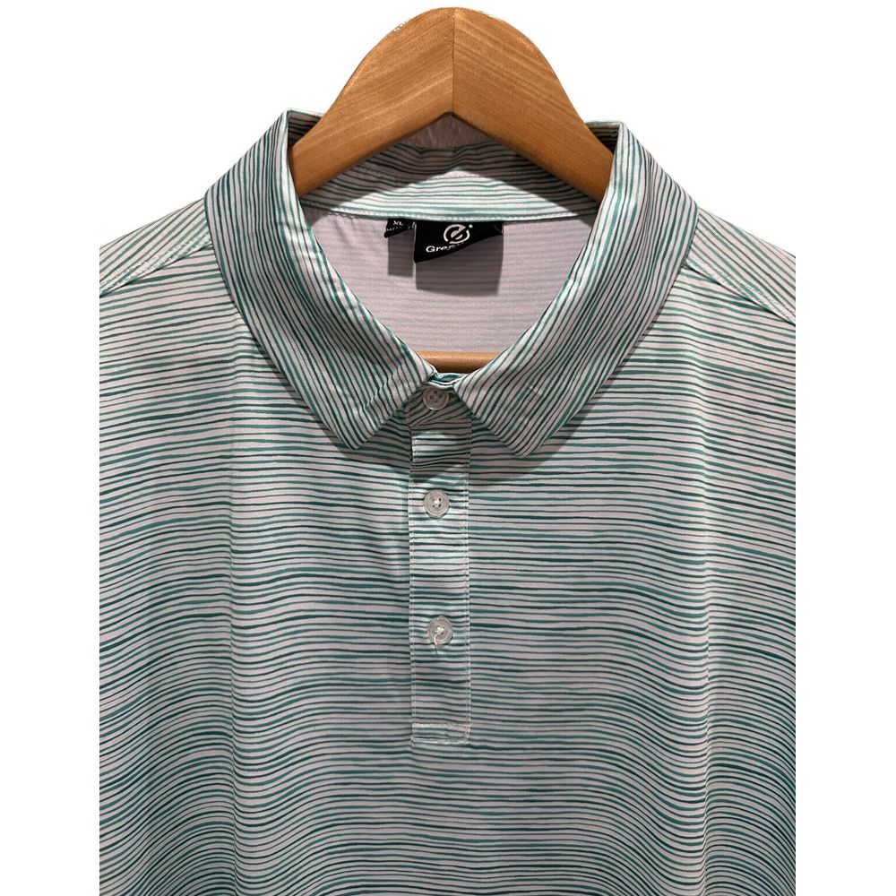 Greenside Mens Size XL Golf Polo Shirt Green/White Striped Polyester/Spandex euc